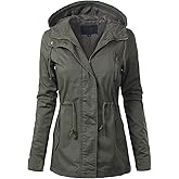 MixMatchy Womens Utility Anorak Jacket Lightweight Hooded Zip Up Safari Style Coat with Snap Buttons Chest and Hand Pockets