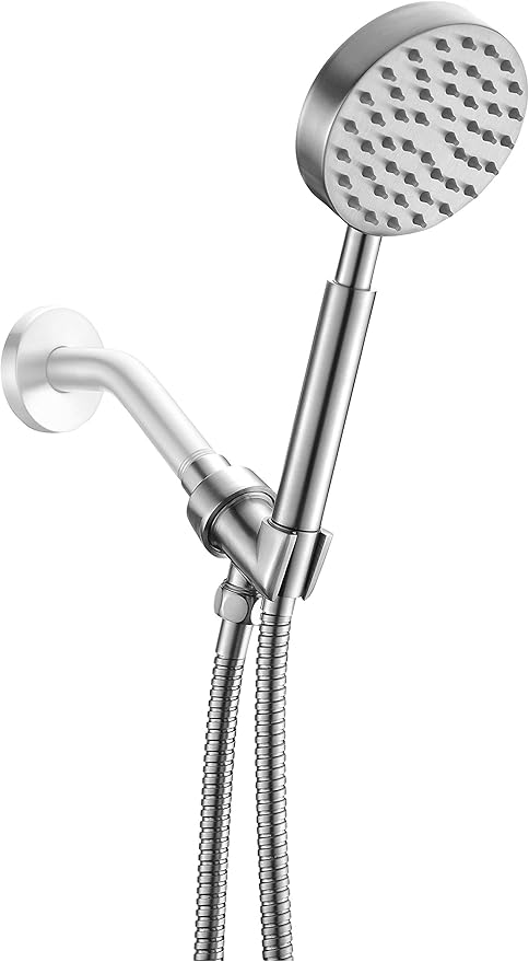All Metal Hand Held Shower Head With Hose And Holder Brushed