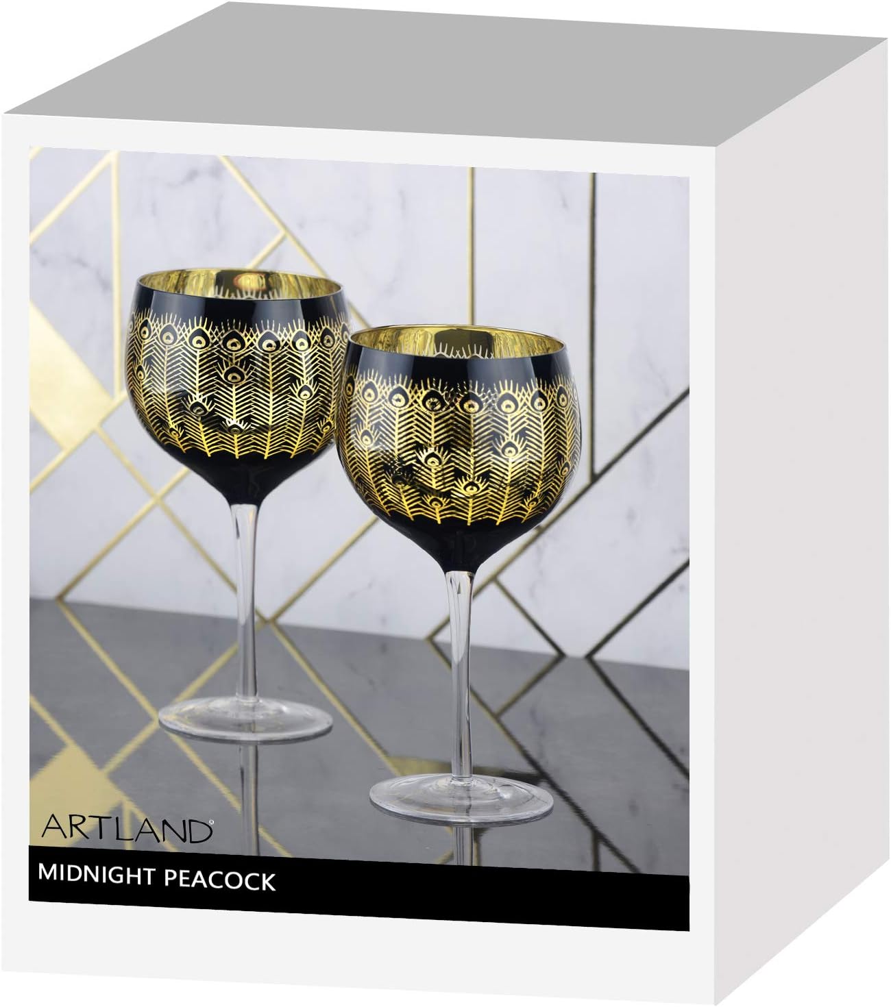 Artland, Midnight Peacock Gin Glasses, Gold & Black, Set of 2-700ml Capacity Per Glass - Image 3