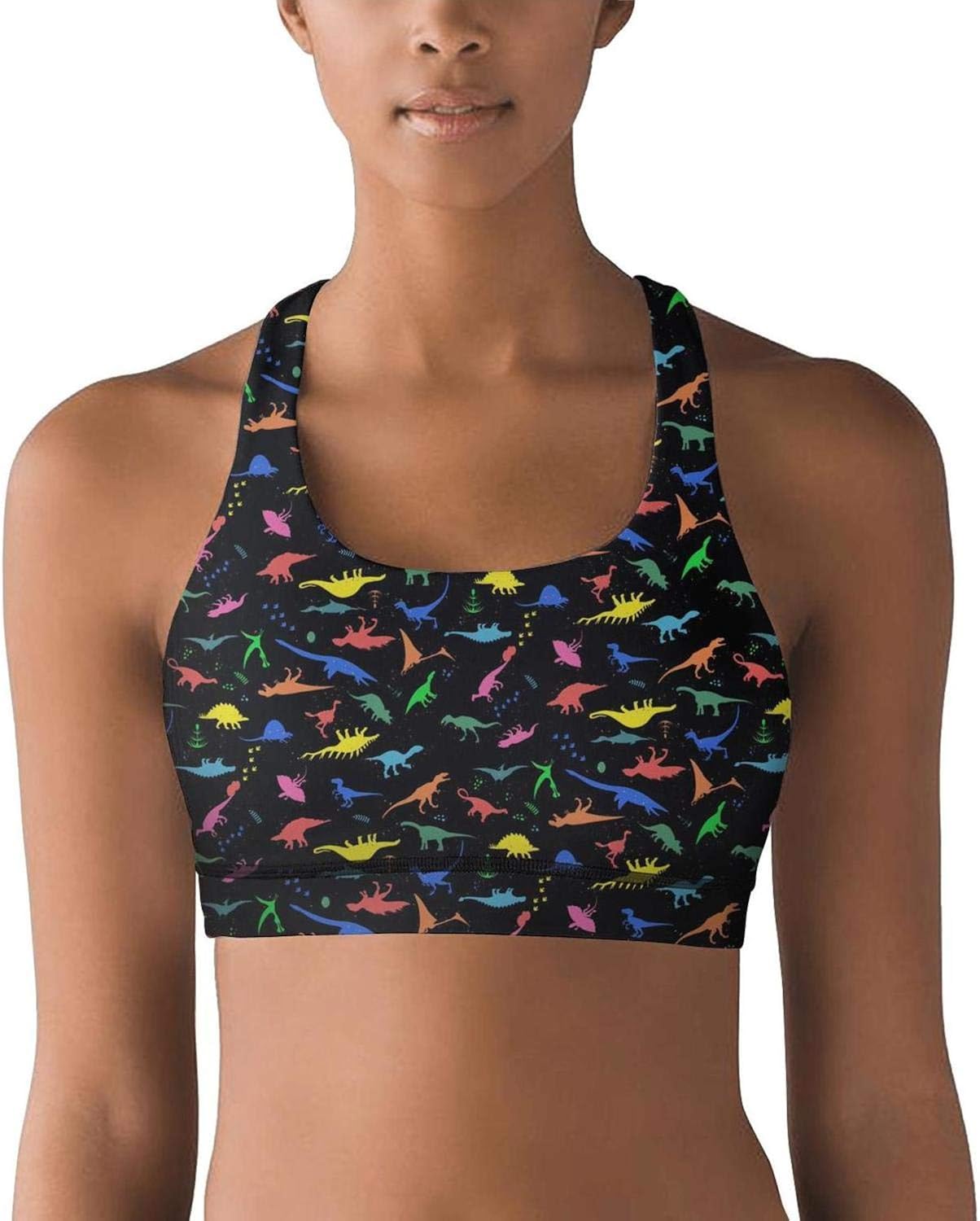 The Dinosaurs Blue Dinosaur Women Printed Racerback Sports Bras High