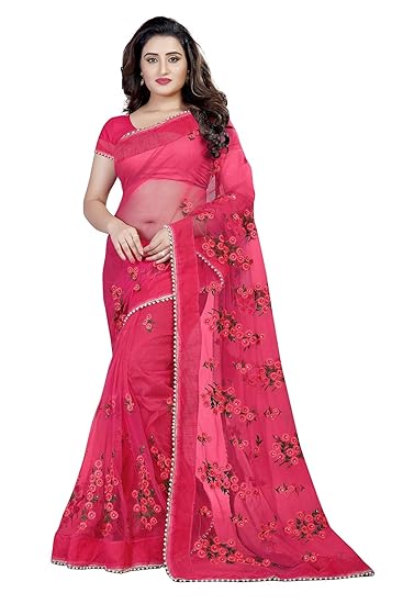 net with blouse piece (1199_saree_Pink_Free Size)