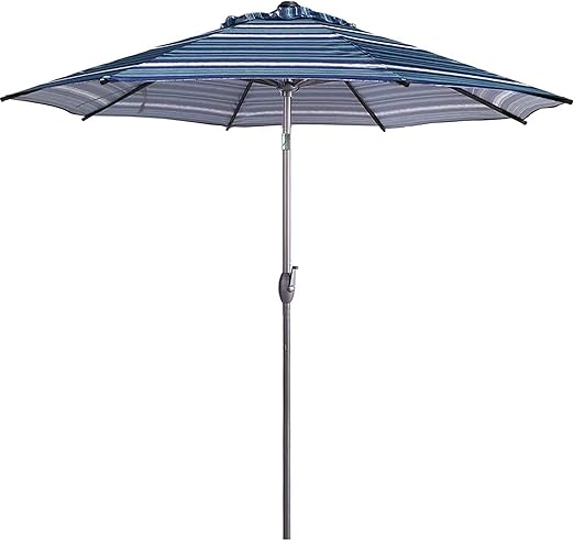 Amazon Com Abba Patio 9 Feet Patio Umbrella Market Outdoor Table Umbrella With Auto Tilt And Crank Blue Striped Garden Outdoor