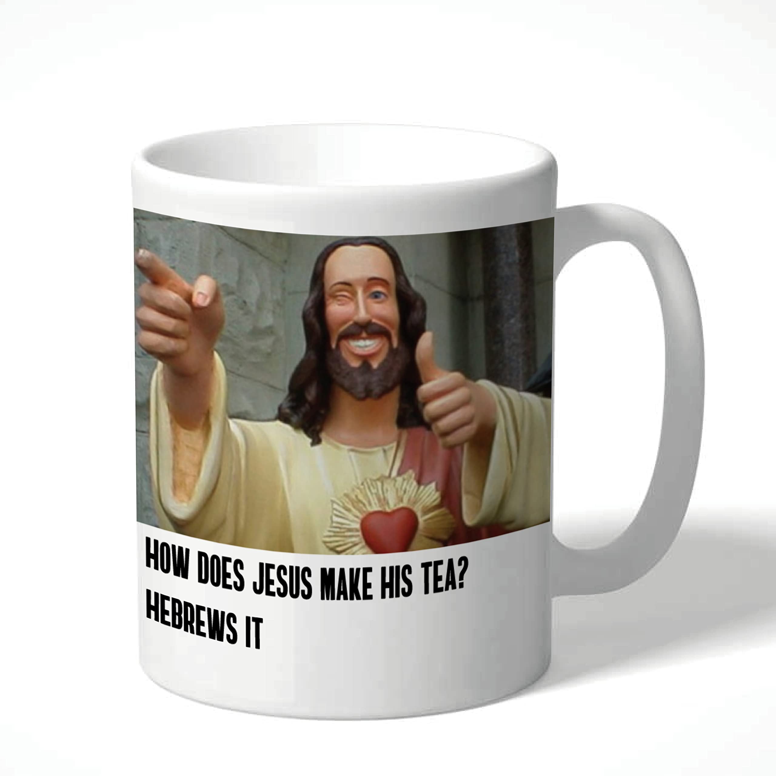 Cheeky Chops 10oz Dad Mug Funny How Does Jesus Make His Tea? Hebrews It CMUG28, White Mug Full Colour Print, Dishwasher & Microwave Safe
