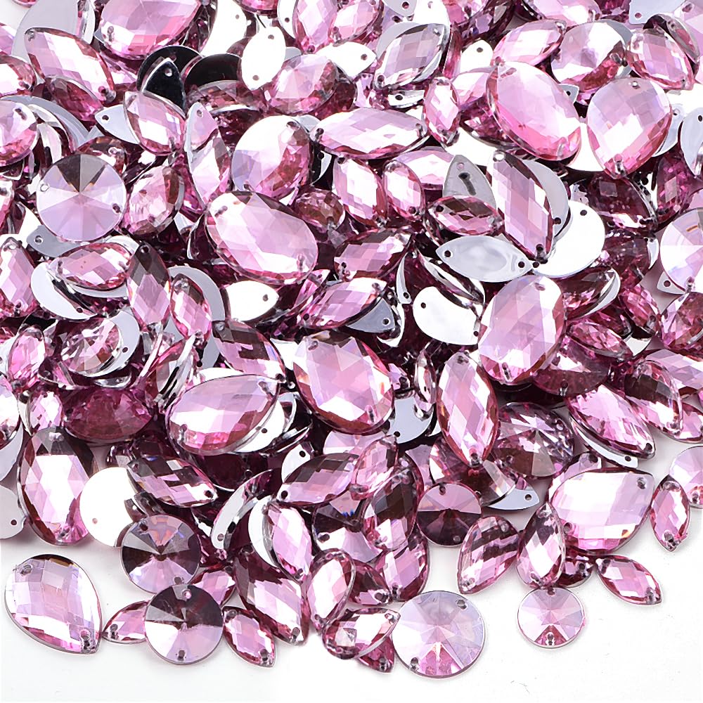 Blinginbox 300pcs Acrylic Sew on Rhinestone Flatback Sewing Crystals Gems with 2 Holes, Mix Shapes & Sizes Jewelry Gemstones for Clothes DIY Crafts Dress Shoes Bags Decorations — image 1