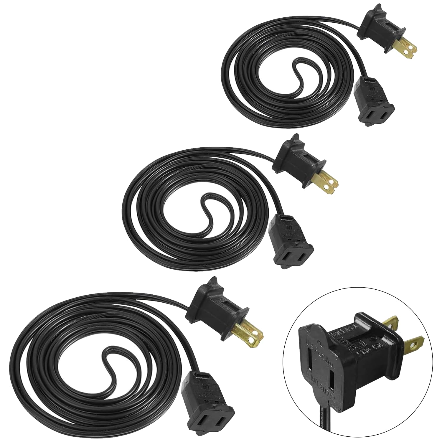 View 1 of 3 Pack Black Extension Cord 6 Feet Polarized Halloween Christmas Extension Cord 2 Prong with Polarized Plug for Connect/Extend Halloween Christmas Light, 5Amps, 120Volt, 432Watt (Total 18 Feet) (MISSING 2)