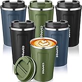 Qinyoung 6 Pack Travel Coffee Mugs 12oz Double Wall Insulated Coffee Cups Bulk with Lid Vacuum Stainless Steel Leak Proof Reusable Portable Tumblers for Cold and Hot Drinks(Black, Blue, Green)