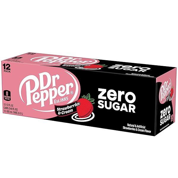 DR PEPPER ZERO STRAWBERRIES AND CREAM SODA, 12 FL OZ CANS, 12 PACK