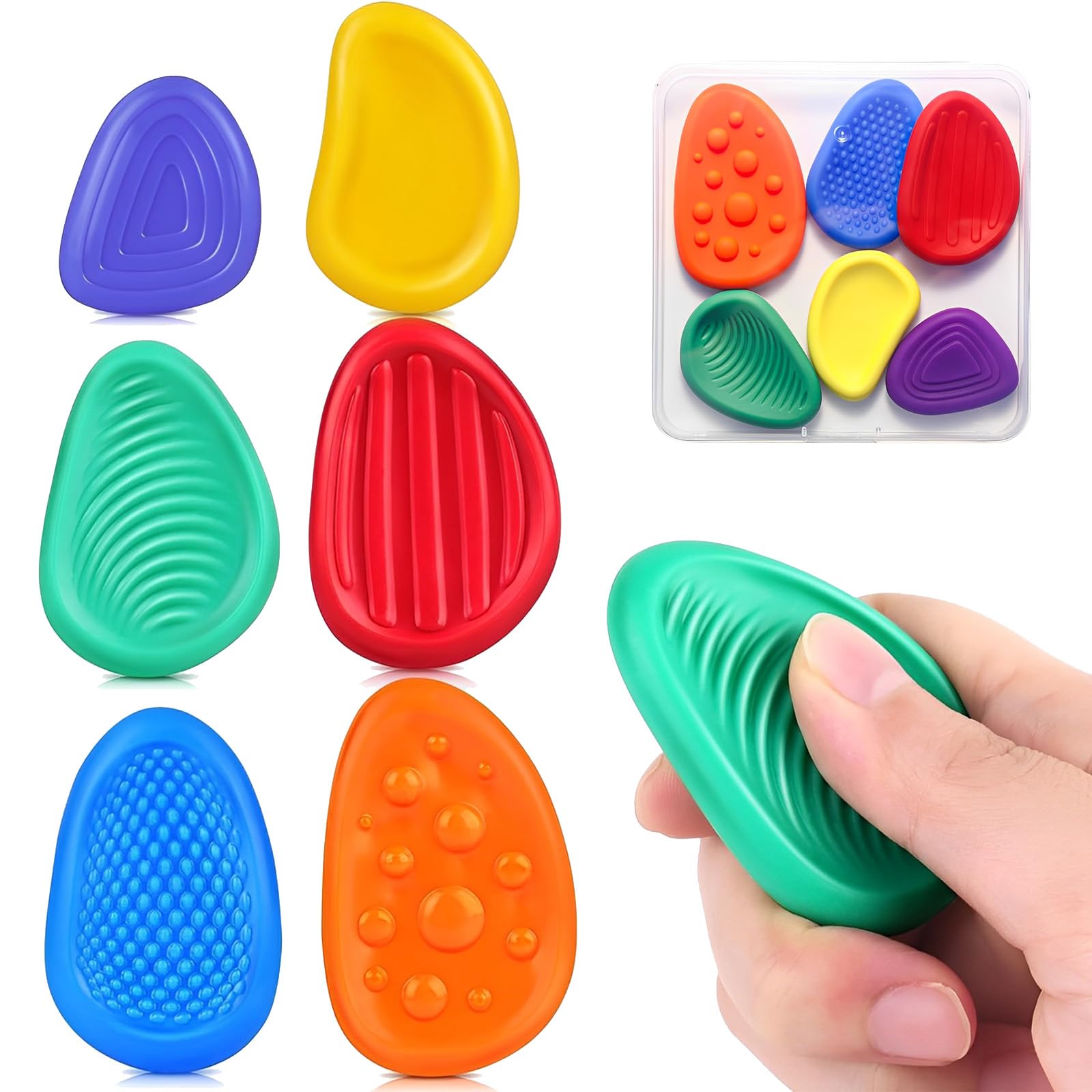 6Pcs Fidget Toys, Sensory Toys for Autism, Worry Stones Anxiety Relief Social Emotional Textured Silent Fidget Toys, Stress Calming Quiet Fidget Toy for Adhd in School