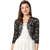 Allegra K Women's Elegant 3/4 Sleeve Sheer Floral Lace Shrug Top