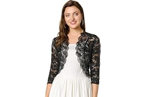 Allegra K Women's Elegant 3/4 Sleeve Sheer Floral Lace Shrug Top