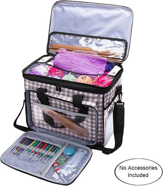 Teamoy Knitting Bag,Large Yarn Storage Tote Bag with a Cover, Inner
