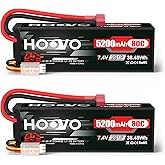 HOOVO 2S Lipo Battery, 7.4V 5200mAh 80C RC Battery, Hard Case with T Plug Compatible with RC Car Boat Truck Truggy Buggy Heli