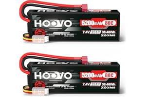 HOOVO 2S 7.4V 5200mAh 80C RC LiPo Battery Hard Case with T Connector for RC Buggy Vehicles Car Boat Truck (2 Pack)