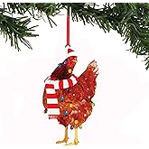 1PC Christmas Chicken Ornament Funny Scarf Chicken Holiday Decoration Chicken Ornaments for Christmas Tree Outdoor Hanging, Easy to Hang Suitable for Christmas (05)