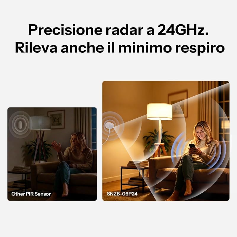 SNZB-06P24 - Rilevatore di presenza Zigbee 24 GHz, sensore di presenza con sensore di luce, rilevamento delle zone, calibrazione adattiva, compatibile con Home Assistant, Alexa & SmartThings