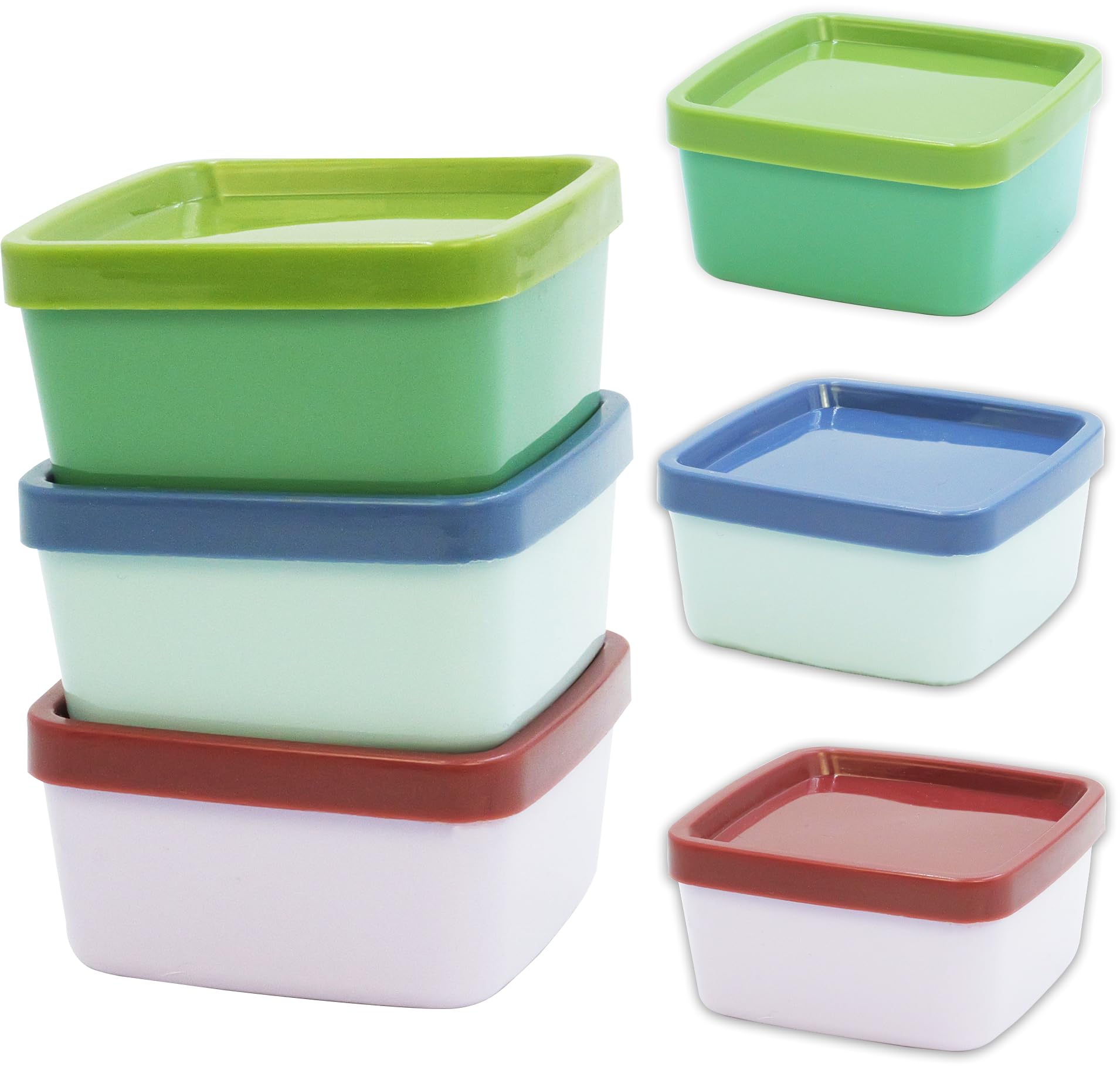 Navoys 6 Mini Snack Pots - Small Kids Lunchbox, Snack Pots, Toddlers Lunch, Snack Containers, Green, Pink and Blue, Microwave Safe Base 6 x 6 x 3.5cm