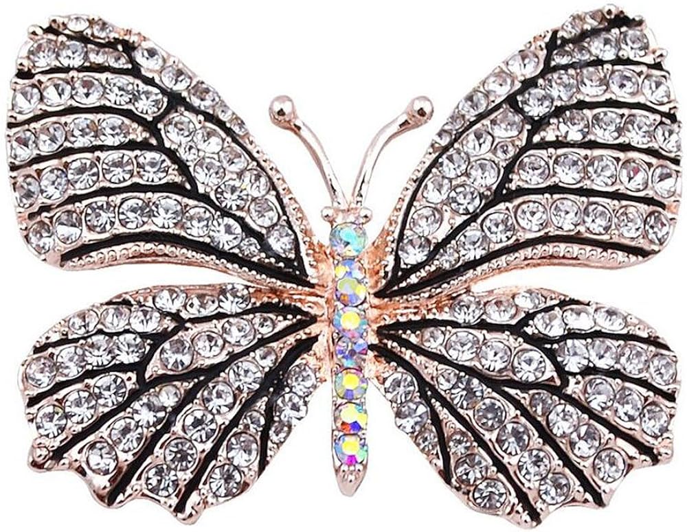 Belons Elegant Winged Butterfly Crystal Rhinestone Brooch Collar Pin Wedding Banquet Bouquet for Women&Girls, Black