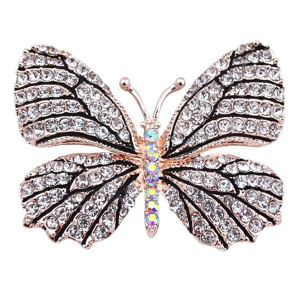 Belons Elegant Winged Butterfly Crystal Rhinestone Brooch Collar Pin Wedding Banquet Bouquet for Women&Girls, Black