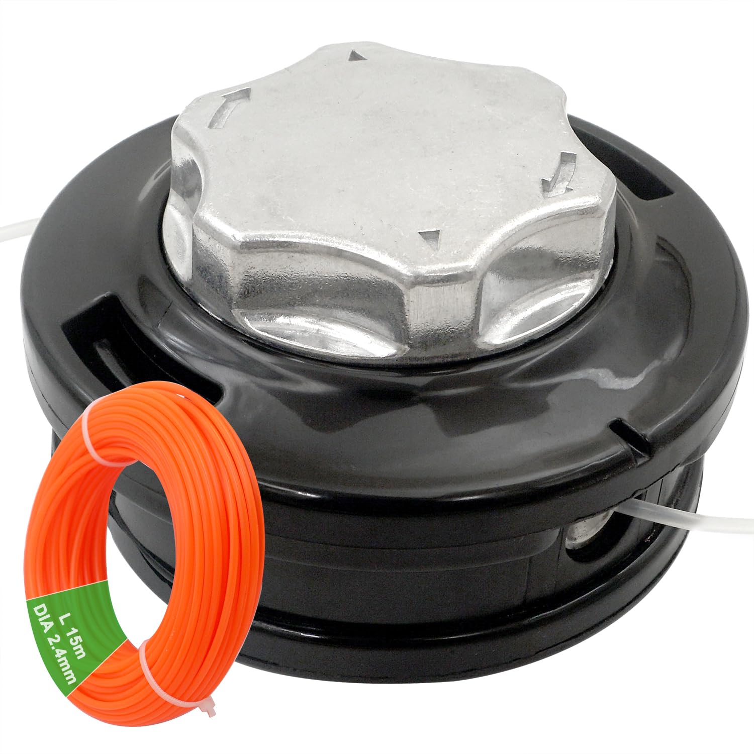 Zeqeey M10 x 1.25 Left-Hand Automatic Out Line Universal Thread Replacement Trimmer Dual 2 Line Spool Head with 15m 2.4mm Strimmer String Cord