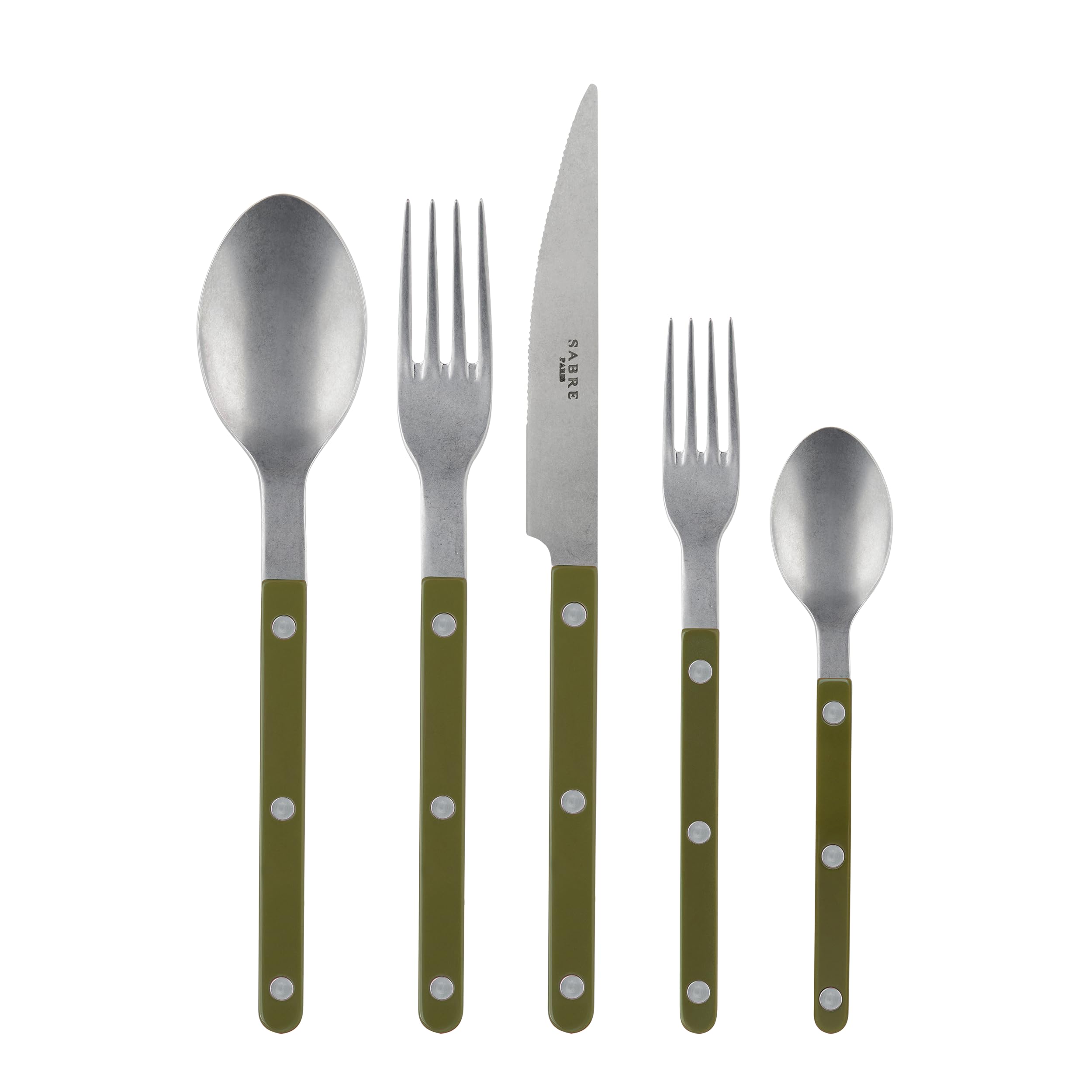 Photo 1 of SABRE PARIS - 20-Piece Flatware Set For 4 - Bistrot Vintage Collection - Knives, Forks, Soup Spoons, Teaspoons & Dessert Forks - Stainless Steel & Nylon - Dishwasher Safe - Fern Green - Mat Finish