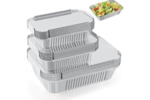 Notwoe® 30 Pack Disposable Aluminum Pans With Lids, 10x7.5 And 7.3x5.3 Square 6.9x4.3 Square Combo Set, Disposable Baking and Cake Pan. (30 Pack w/Lids)