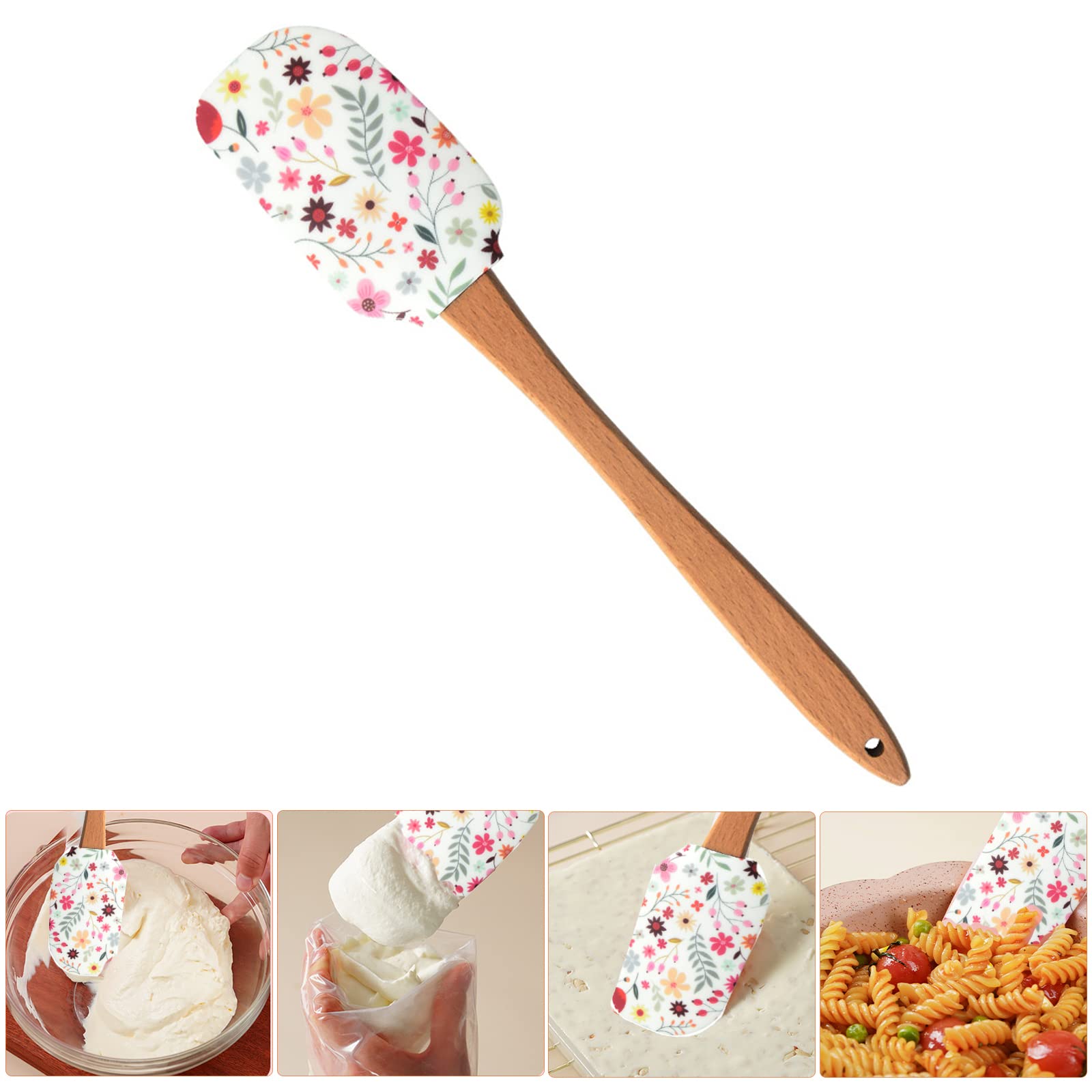 MUFEKUM Silicone Spatula, Heat Resistant Detachable Rubber Spatula with Beechwood Handle, Non-Stick Silicone Scraper Kitchen Utensils for Cooking, Scraping, Baking and Mixing (Flower)