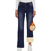 KDF Fleece Lined Jeans Women High Waisted Wide Leg Baggy Jeans for Women Winter Lined Jean Pants