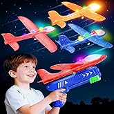 SYHLN 3 Pack Airplane Launcher Toys for 4 5 6 7 8 Year Old Boys Gifts: Airplane Shooter with 3 LED Foam Glider Planes for Kids - Outdoor Flying Toys Boys Birthday Present Gifts Age 4 5 6 7 8 9