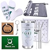 CAKKA Golf Gifts for Men - 9PC Set: Tumbler, Towel, Socks, Key Chain, Bracelet, Thanks Card; Gift Box; Perfect for Golfer, Dad, Christmas