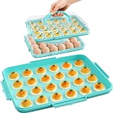YETESON Deviled Egg Containers with Lid 2 Pack 48 Count Hidden Handle Blue | Reusable Platter Storage Tray for Potlucks, Tea Parties, Thanksgiving, Picnics, Refrigerator, Christmas, Easter, Brunches