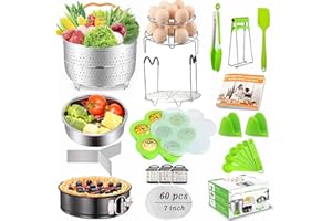 MLCINI 20Pcs Accessories for Instant Pot 6 qt 8qt, Ninja Foodi 8qt - 60 Pcs Parchment Papers, 2 Steamer Baskets, Springform Pan,Stackable Egg Steamer Rack, Instruction & Recipes Book