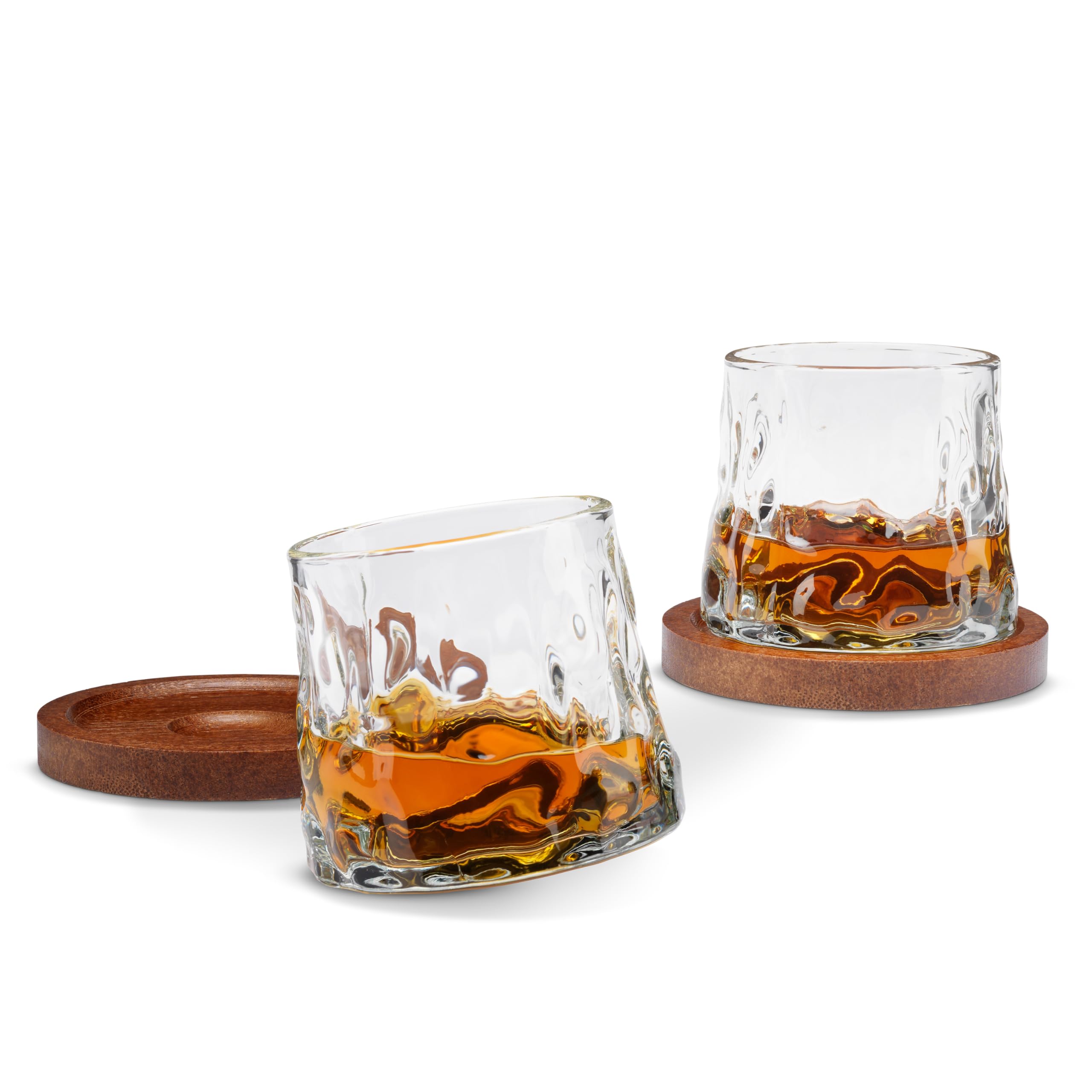 Connoisseur Creations Dimpled Rotating Whisky Tumbler Glasses & Coasters Duo Set