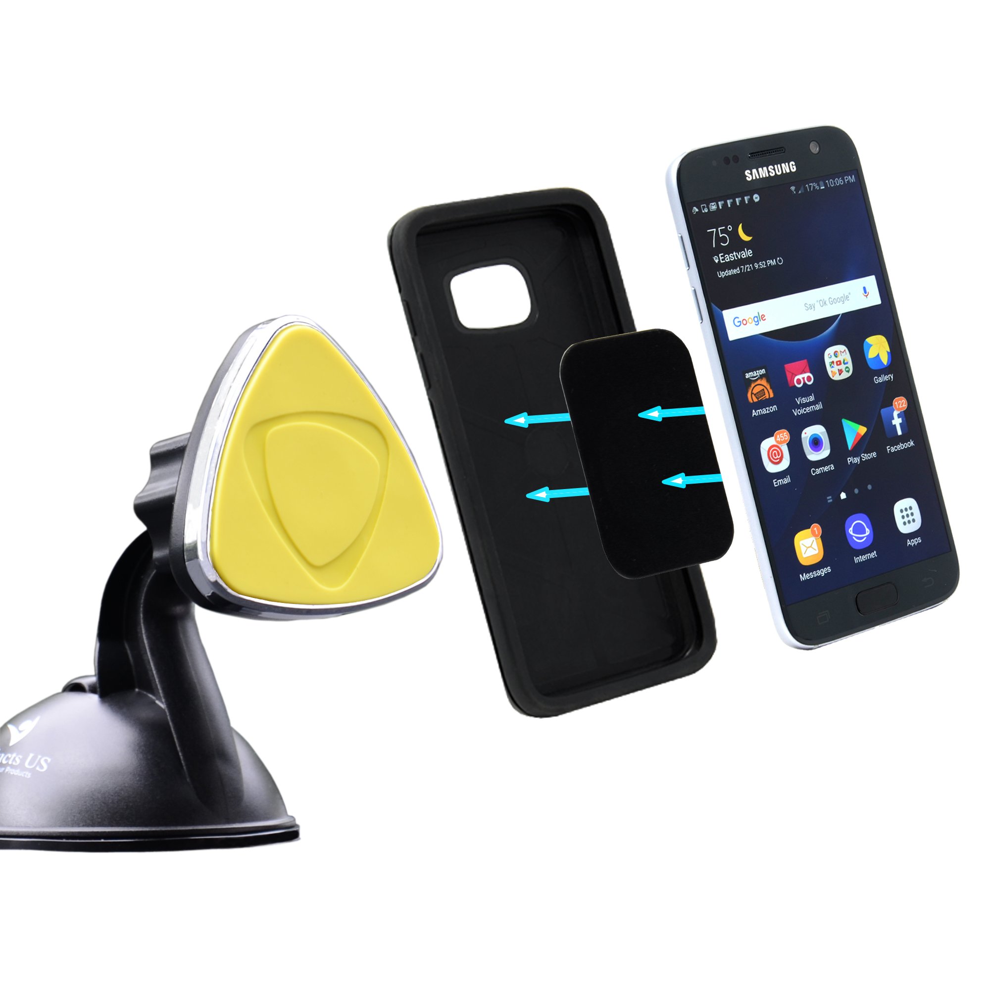 Magnetic Phone Holder for Car iProductsUS Car Vent Phone Mount Universal 3-in-1 phone Cradle for Dashboard Windshield Air Vent for Apple iPhone and Android Smartphones or GPS devices(YELLOW)