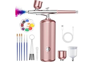 VPXECS Airbrush Kit with Compressor, Airbrush for Nails 48PSI Cordless High Pressure Air Brush Gun with 0.3mm Nozzle and Cleaning Brush Set for Graffiti Painting, Nail Art, Makeup, Cake Decor (Pink)