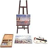 SXFSE Dollhouse Decoration Accessories, 1/12 Dollhouse Miniature Wooden Easel Oil Painting Set Palette Watercolor Box Simulation Toys for Doll