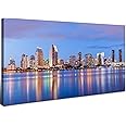 San Diego City Wall Art USA Cityscape Wall Decor Sunset San Diego Skyline Canvas Prints Picture California Night View Painting Poster Modern Artwork for Bedroom Living Room Home Decorations 24x48”