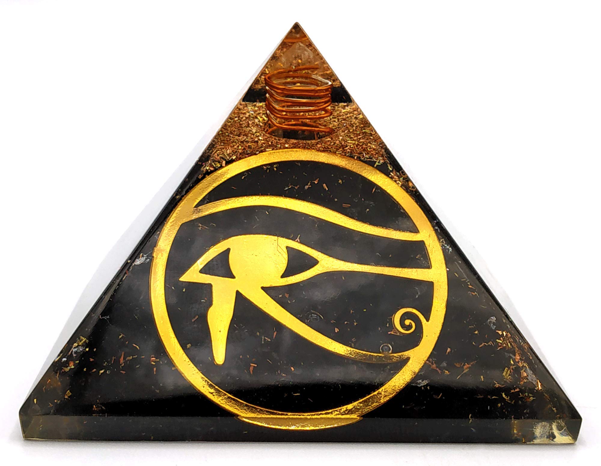 NewAgeHealings Shungite Orgonite Pyramid with Eye of Horus Symbol for EMF Protection (X-Large 75mm)