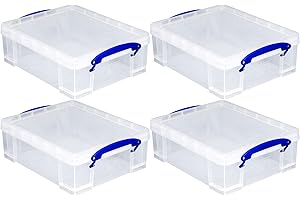 Really Useful Box 4 Pack Storage Bins, Clear Plastic Stackable Organizing Totes, 8.1 Liter