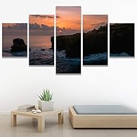 SIGNWIN 5 Panel Canvas Wall Art Sunset in The Mountains for Home Decorations Ready to Hang - 60