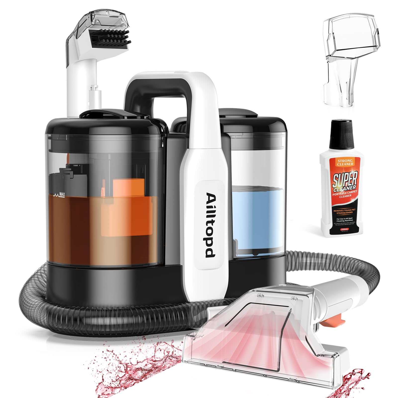 Photo 1 of Ailltopd Portable Carpet & Upholstery Spot Cleaner, 15KPa Powerful Suction Upholstery Cleaner Machine for Pet Stains, Area Rugs, Car Seats & Couches, Stairs with 2 BrushHead and Cleaning Solution