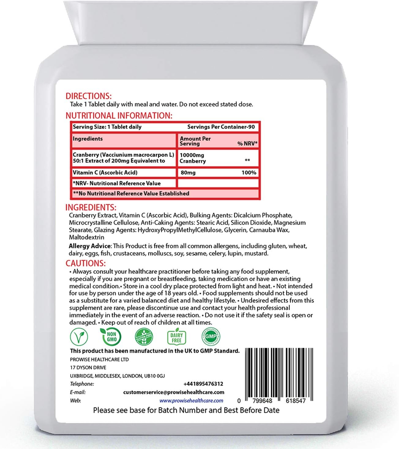 Double Strength Cranberry 20,000mg Added with Vitamin C - 90 Vegan Tablets I Easy to Swallow Tablets, 90 count (Pack of 1) - Image 3