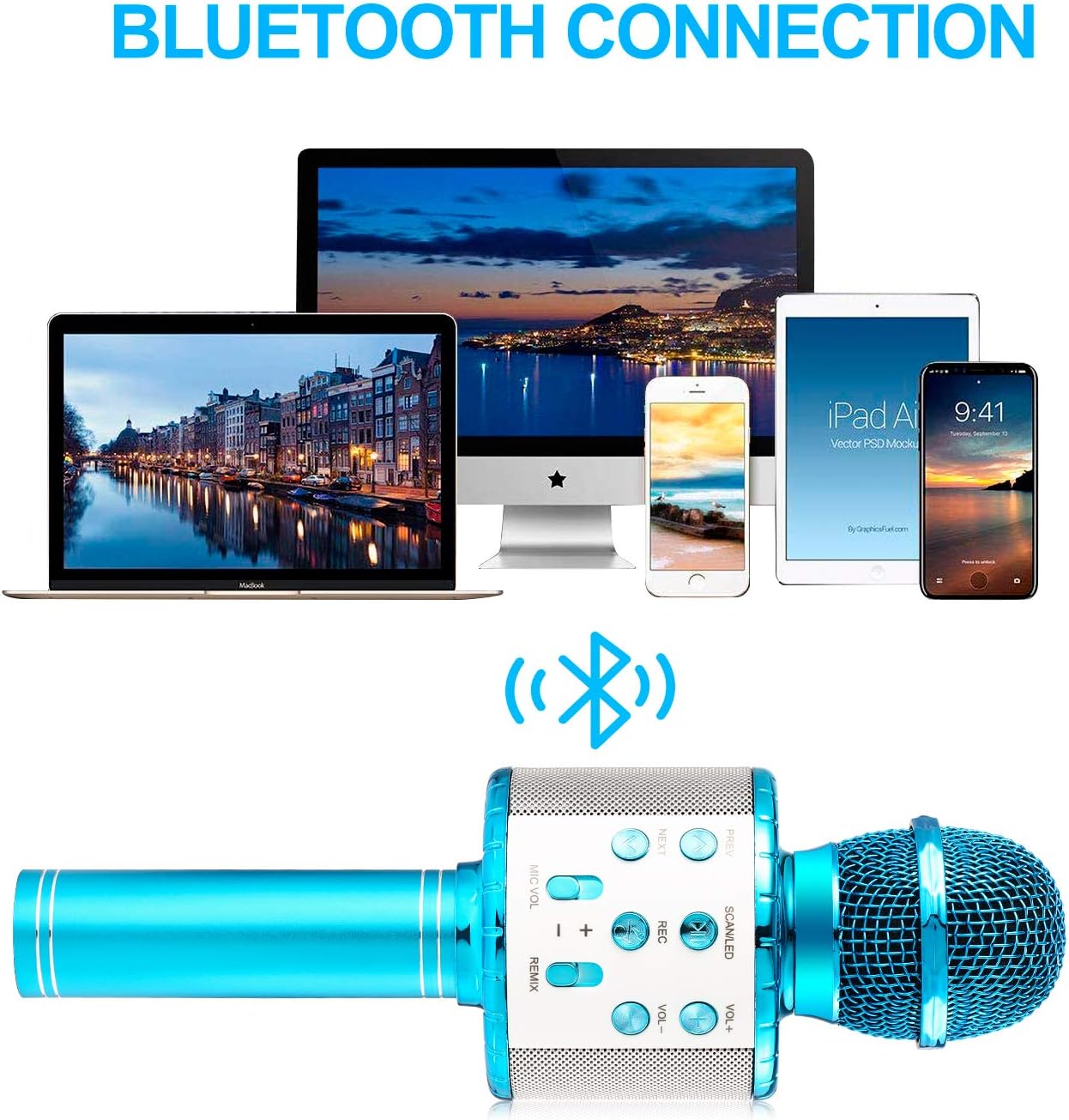 Fede Microphone for Kids Adults Wireless Bluetooth Microphone with Flashing Colorful LED Lights Portable Speaker Karaoke Machine - Image 5