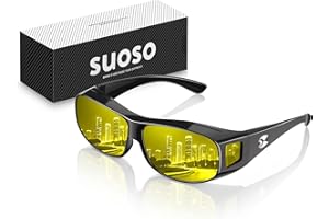 suoso Night Driving Glasses Fit Over Eyeglasses for Men Women, Polarized Anti Glare Night Vision Glasses HD Yellow Lens
