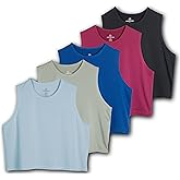 Real Essentials 5 Pack: Women's Dry Fit Crop Summer Tank Top - Gym Yoga Workout Sports Tee (Available in Plus Size)