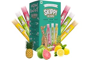 Skippi Ice Pops - Natural Popsicle Sticks | 12 x 1.08 fl oz Ice Candy Bars in 3 Flavours | 12 Ice Sticks (4 Pink Guava, 4 Pineapple & 4 Ice Lemon) | 100% Natural Ice Fruit Bars