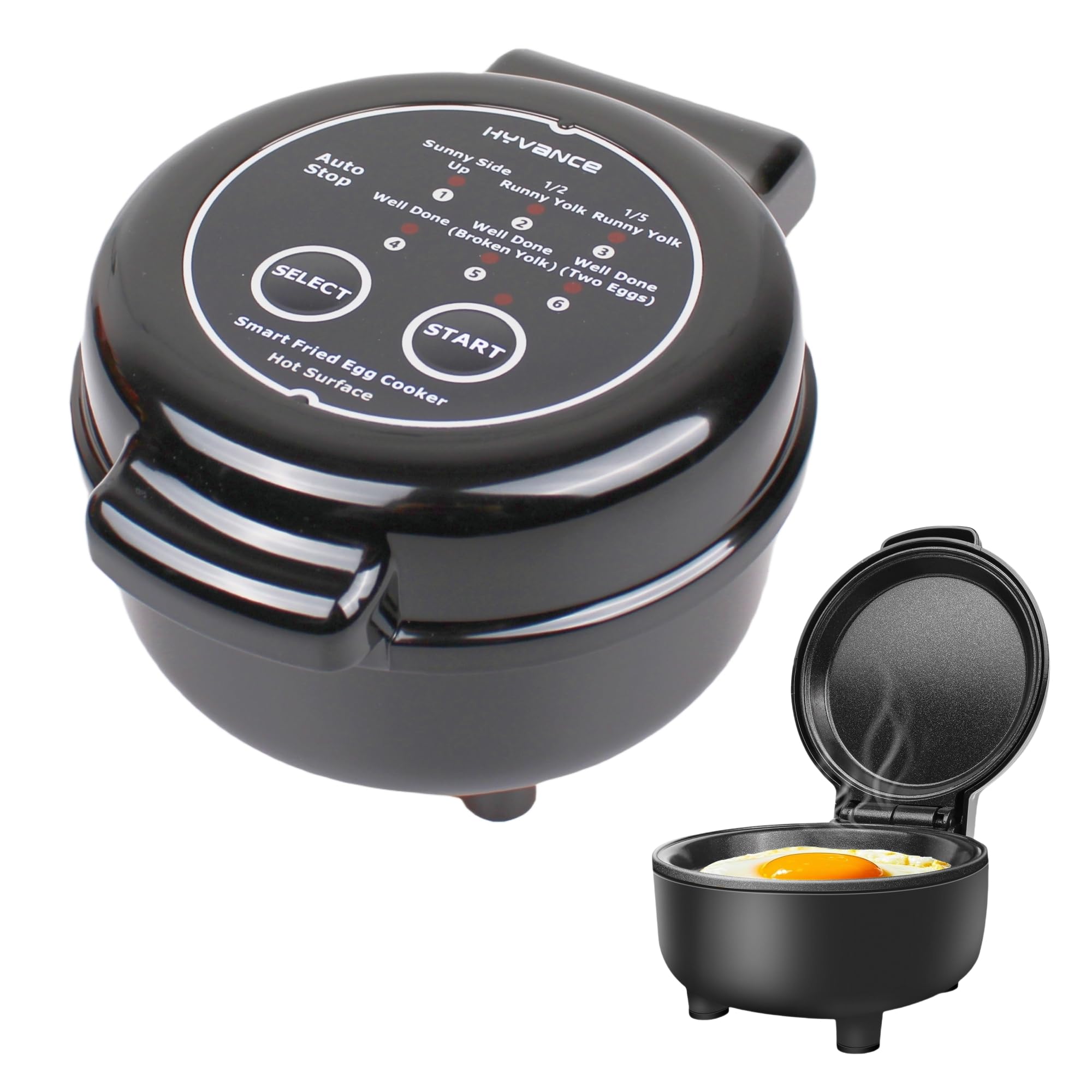 Photo 1 of Hyvance Smart Fried Egg Cooker, Automatic Fried Egg Maker for 6 Features like Sunny Side Up, Over Easy, Fully Cooked & More. Auto Power Off, Alarm, Round Shape, Non Stick Coating (Black)