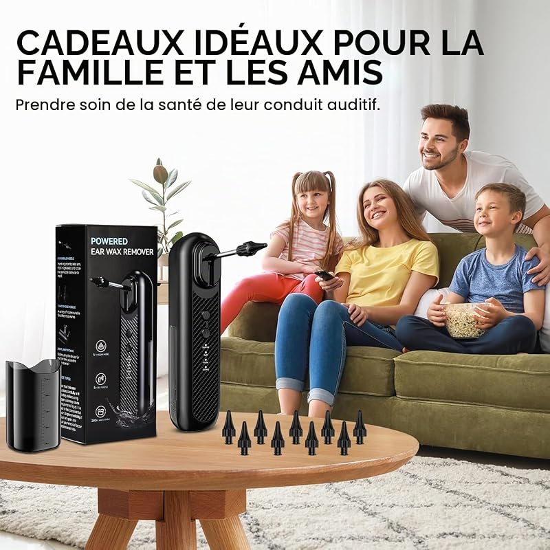 Nettoyeur Oreille Électrique, Kit d’Élimination du Cérumen avec 5 Modes de Nettoyage, Irrigation Oreille avec Écran LCD, IPX5 Étanche, Réservoir 200ml, Recharge USB-C