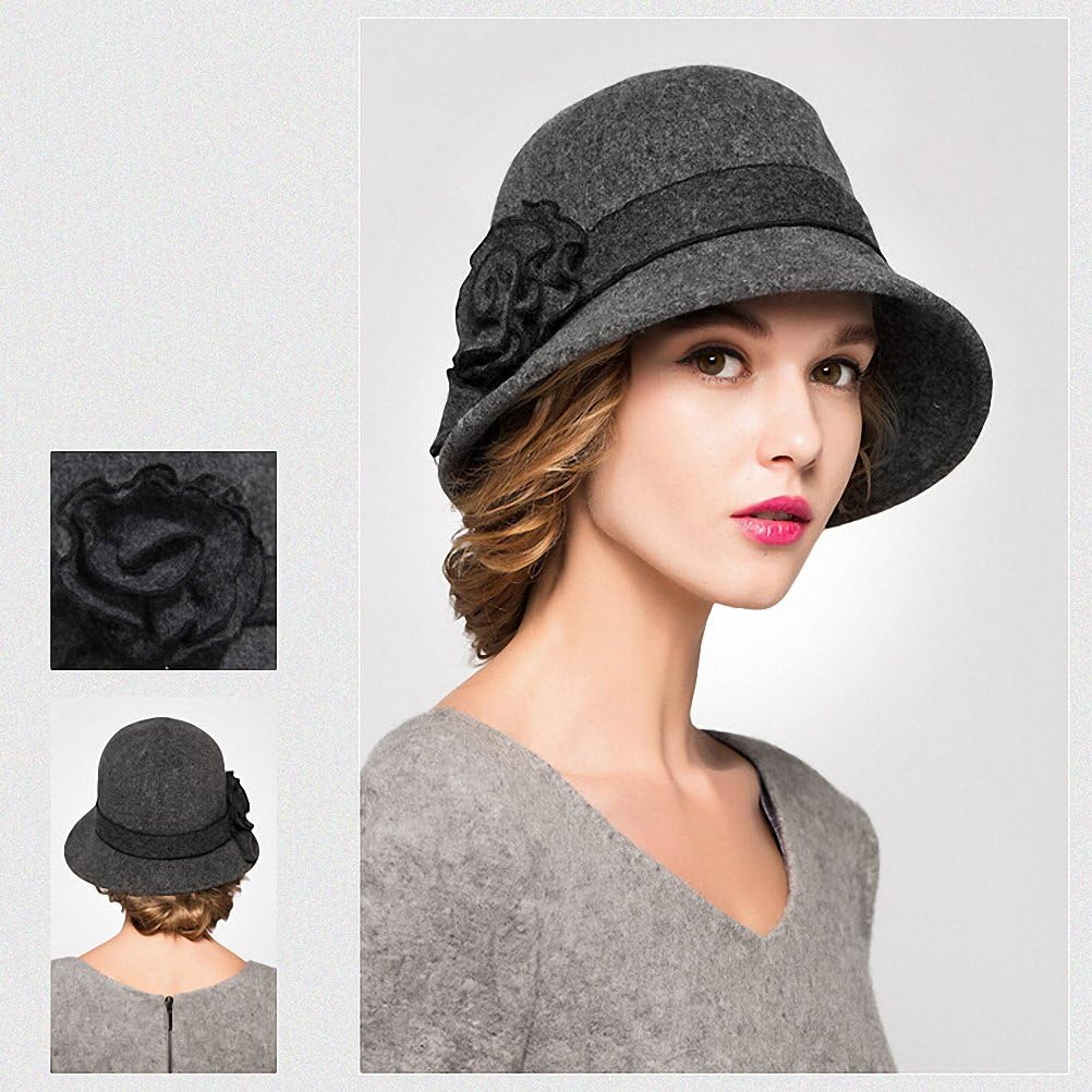 Maitose Women's Wool Felt Flowers Church Bowler Hats Dark Gray at  Women’s Clothing store