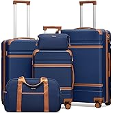LONG VACATION Luggage Sets 5 Piece, Suitcases With Wheels, PC+ABS Hardshell Luggage Set with Spinner Wheels, TSA Lock (Navy Brown)