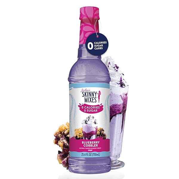 JORDAN’S SKINNY SYRUPS SUGAR FREE COFFEE SYRUP, BLUEBERRY COBBLER SYRUP FLAVOR, ZERO CALORIE FLAVORING FOR LATTE, PROTEIN SHAKE, COCKTAIL & MORE, GLUTEN FREE, KETO FRIENDLY, 25.4 FL OZ, 1 PACK